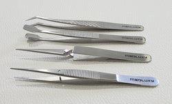 Medluxy Pro - Hobby Tweezers Set - 4 pieces - Stainless steel (model building, hobby, crafts)