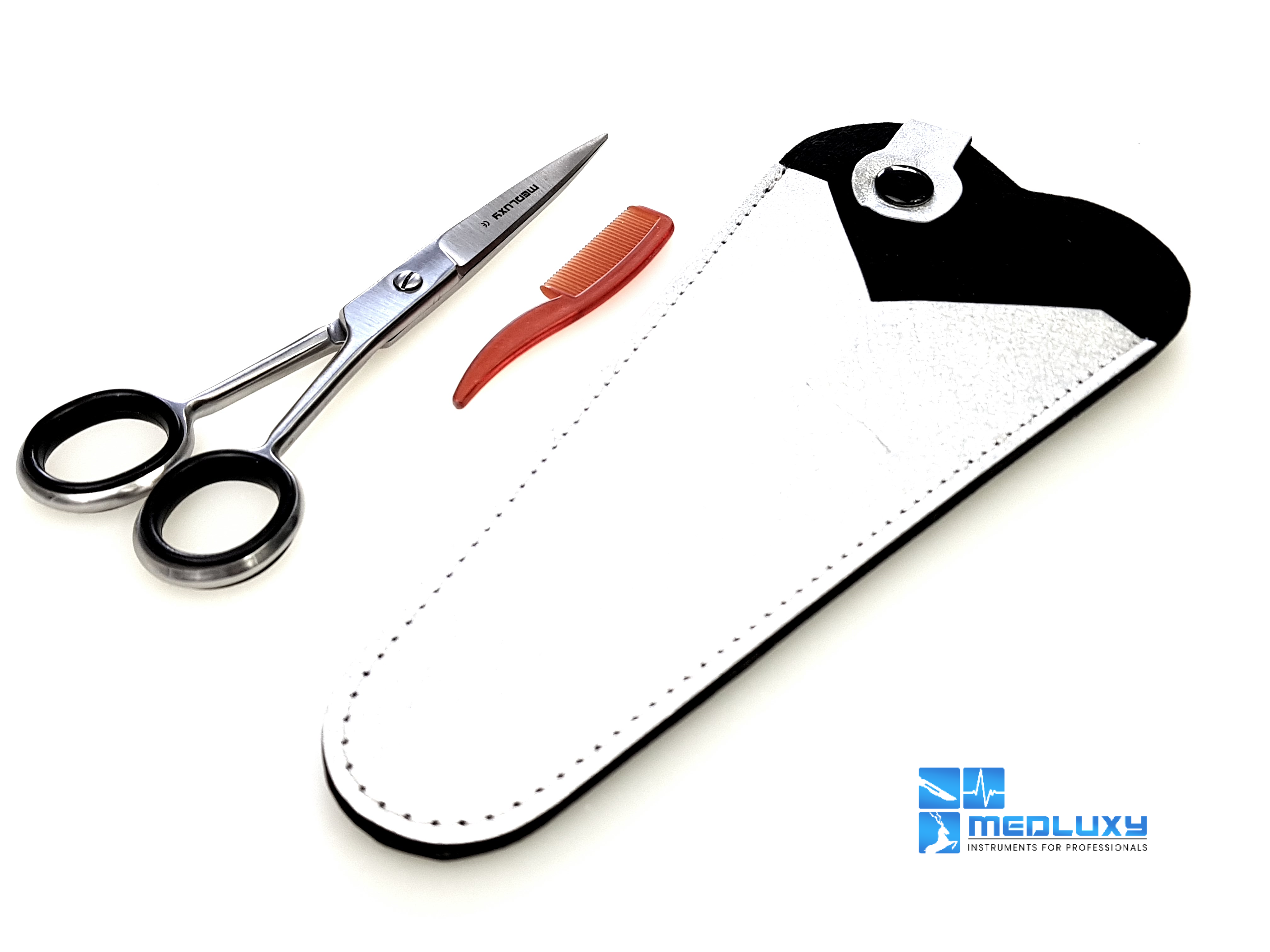 Medluxy - Classic Moustache and Beard Scissors + Case - Right-handed - 15 cm - Hairdressing Scissors - Multifunctional