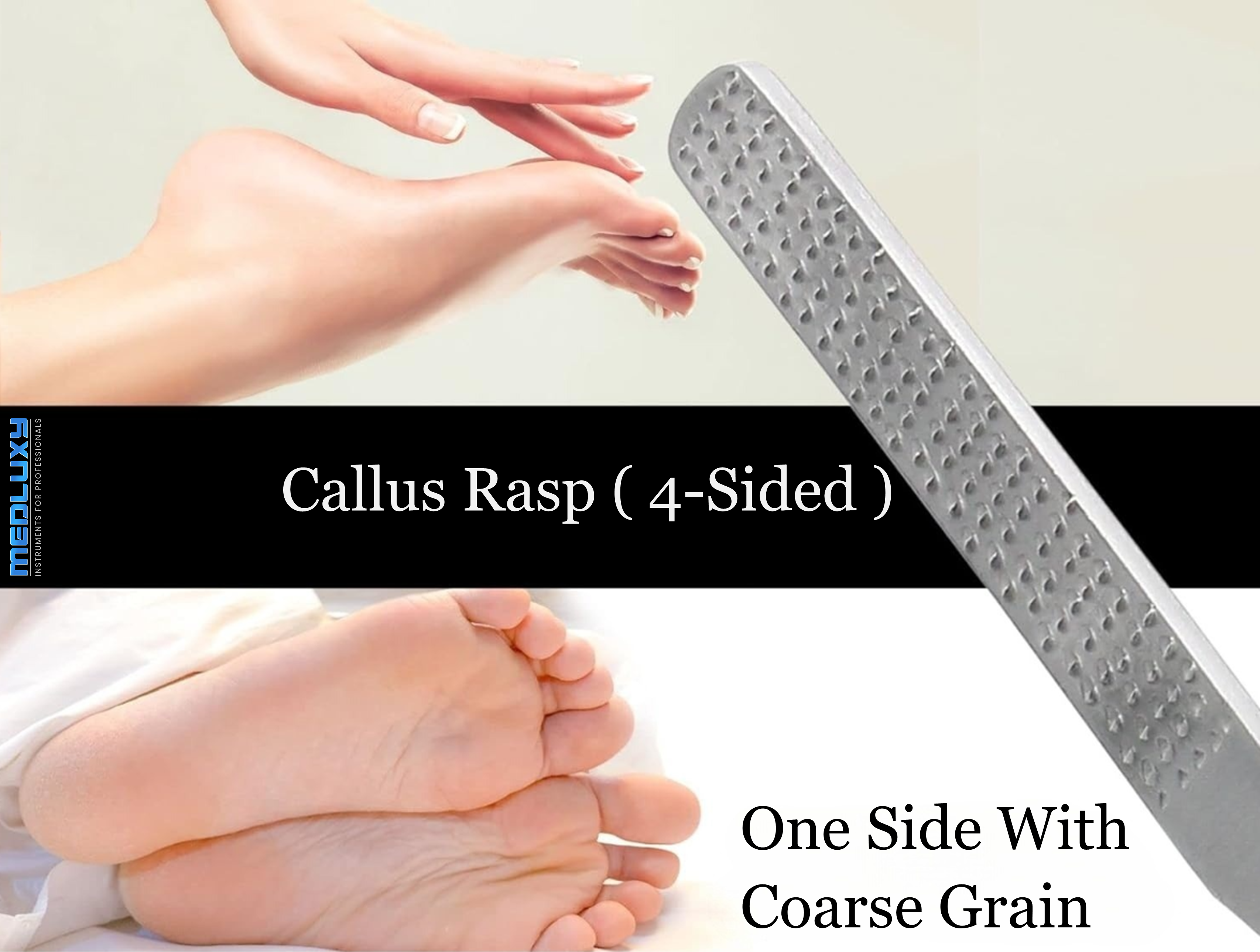 Medluxy - Callus file / Foot rasp - 4-sided - Stainless steel - 15 cm - ML0046 (callus removal)