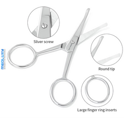 Medluxy - Gezichthaar Schaar - voor knippen van Neus, Wenkbrauw, Snor, Baard, Oorhaar - Rechte Schaarbladen - Rechtshandig - 11 cm - stompe punt (baardschaar, snorschaar, wenkbrauw schaartje)