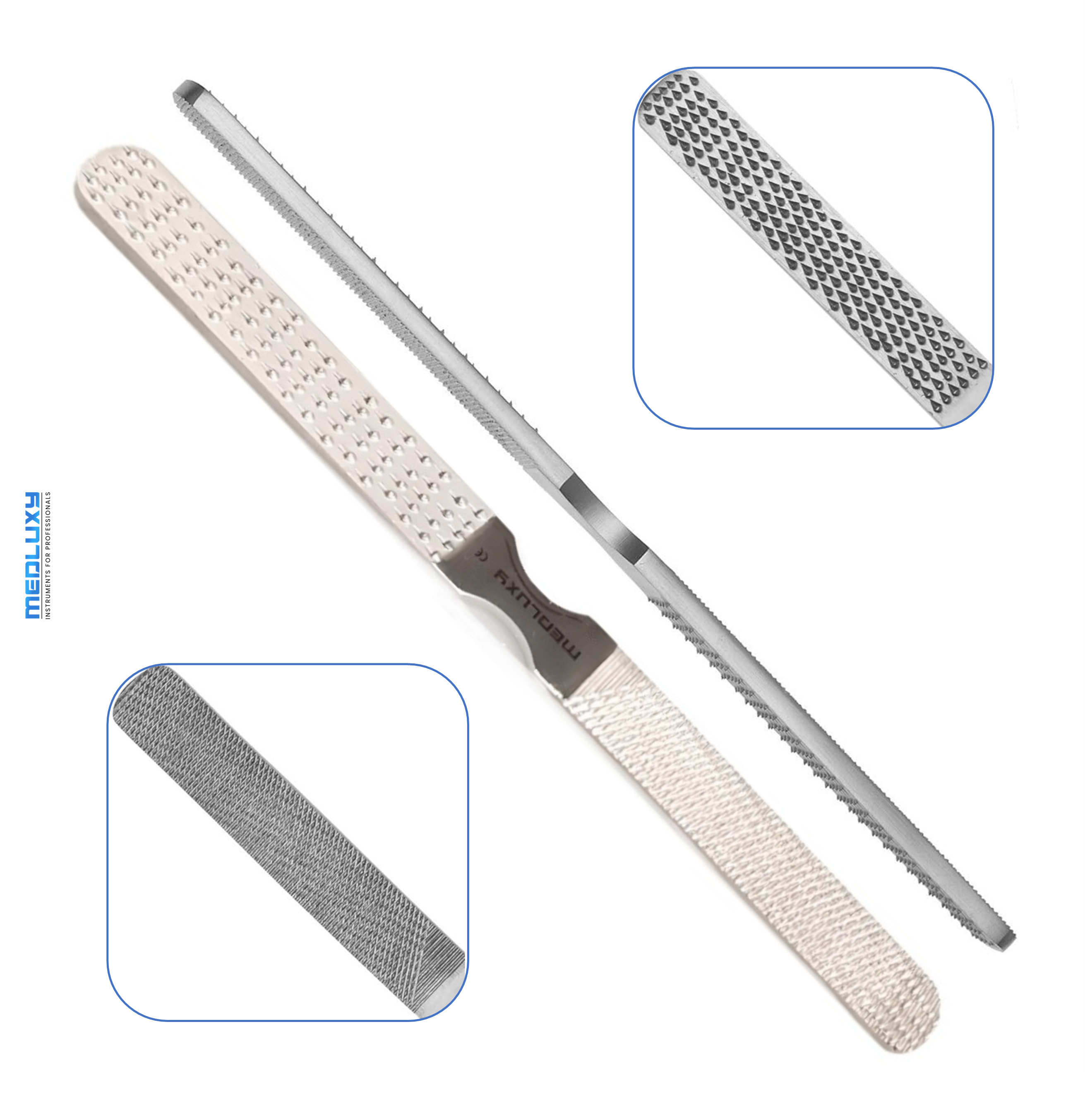 Medluxy - Callus file / Foot rasp - 4-sided - Stainless steel - 15 cm - ML0046 (callus removal)