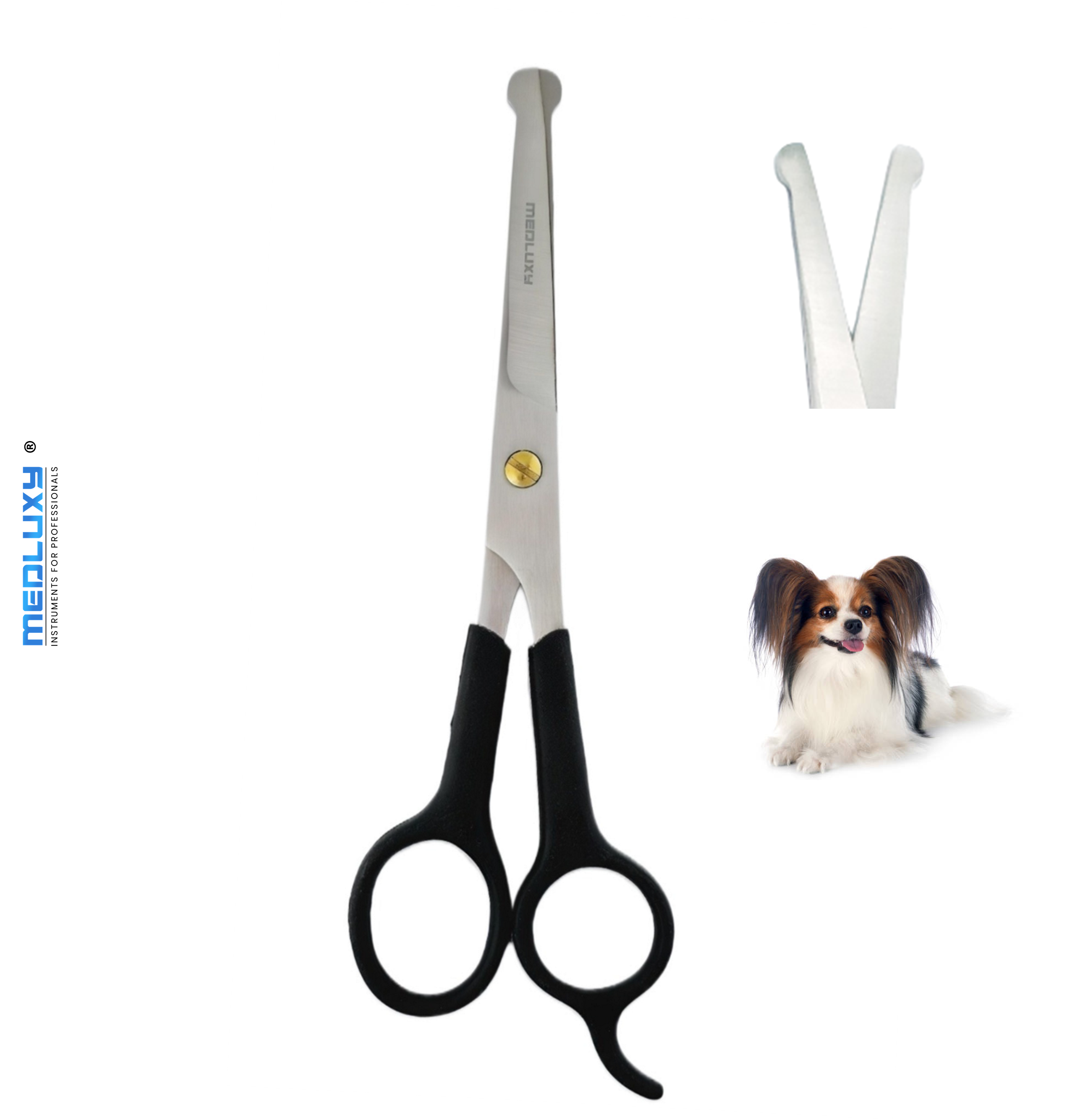 Medluxy PET - Snoet en Potenschaartje - Rechtshandig - Afgeronde tip - 15 cm - zwart handgreep - [PS0523] (trimschaar, vachtschaar, schaar voor dieren, hond schaar)