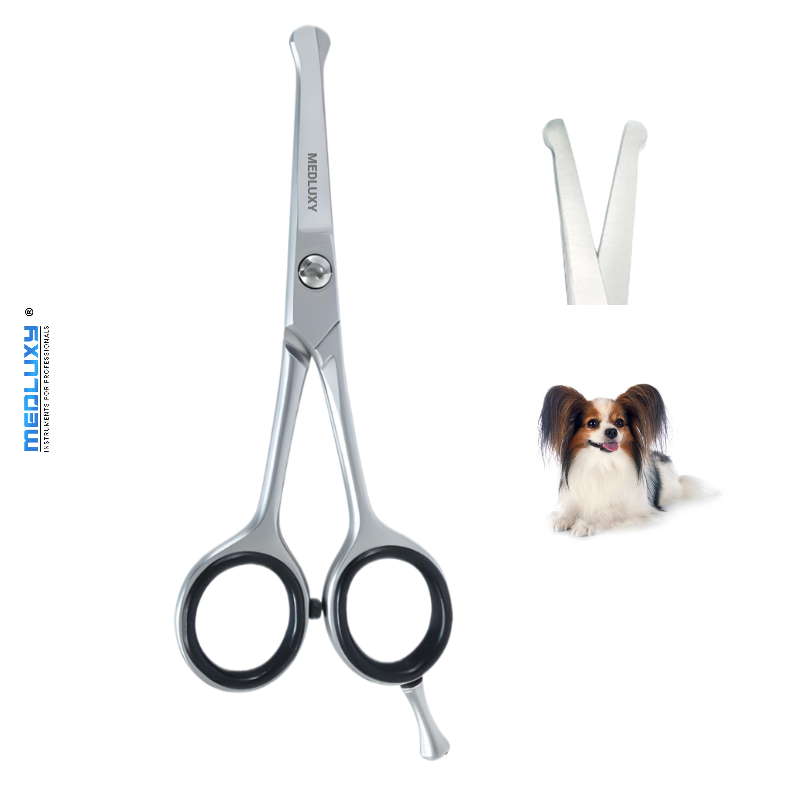 Medluxy Pet - Face and Paw Scissors - Straight - Rounded Blunt Point - 11.5 cm - [PS0611] (grooming scissors, fur scissors, animal scissors, dog scissors)