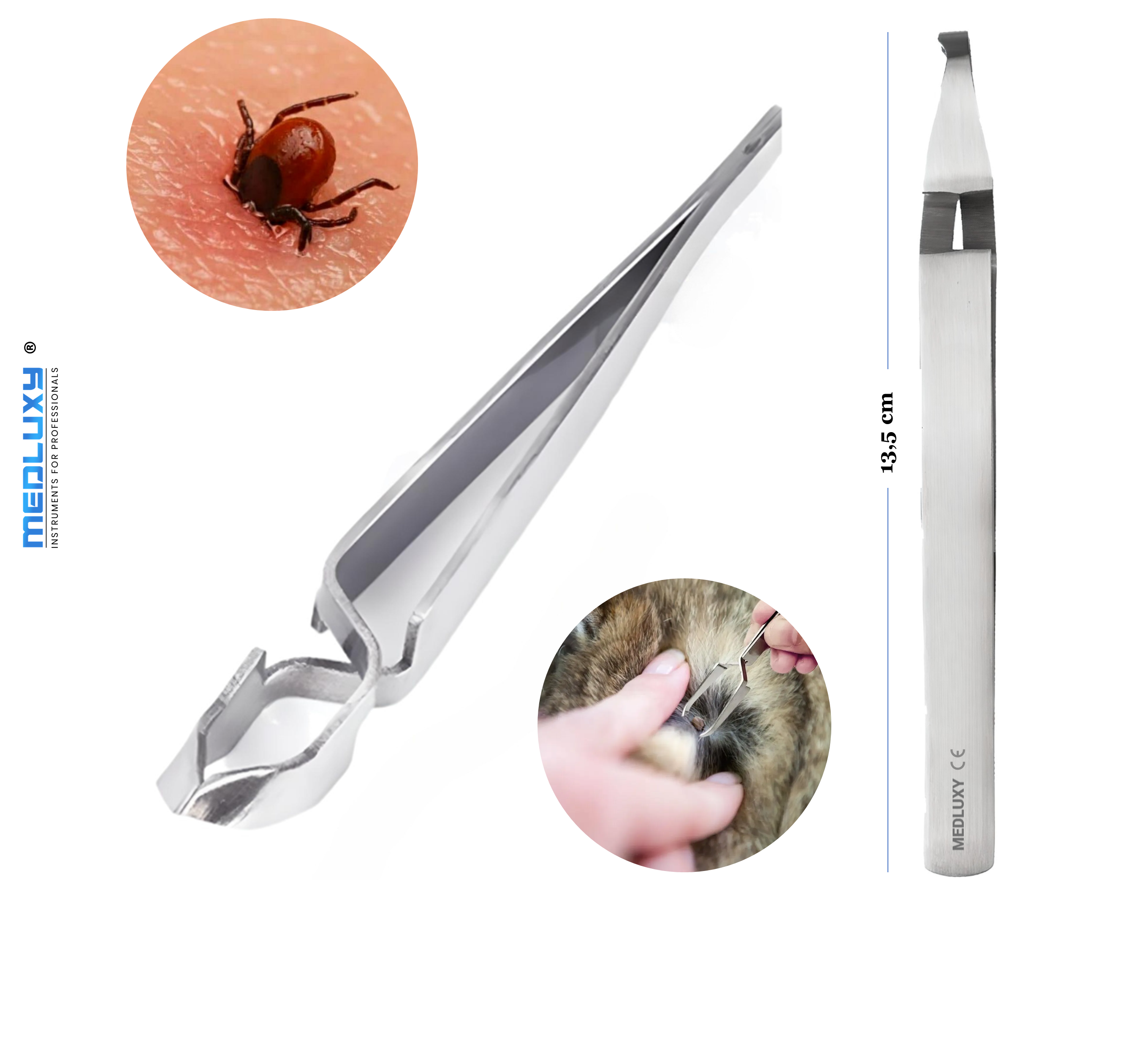 Medluxy - Tick Tweezers (Tick Tweezers) - High Quality - 13.5 cm - First Aid, Nurses and Doctors - Medical Tick Removal