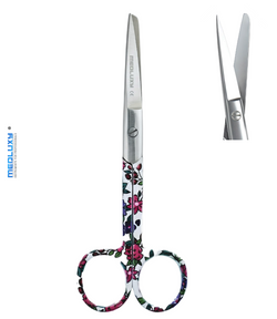 Medluxy - Bandage Scissors Nurse Scissors - Sharp and Blunt Point (Sharp/Blunt) - High Quality Stainless Steel - 13 cm - Flower Print - Scissors for Pedicure, Nurses and Doctors - Medical Scissors, First Aid, Nursing - Surgical Scissors