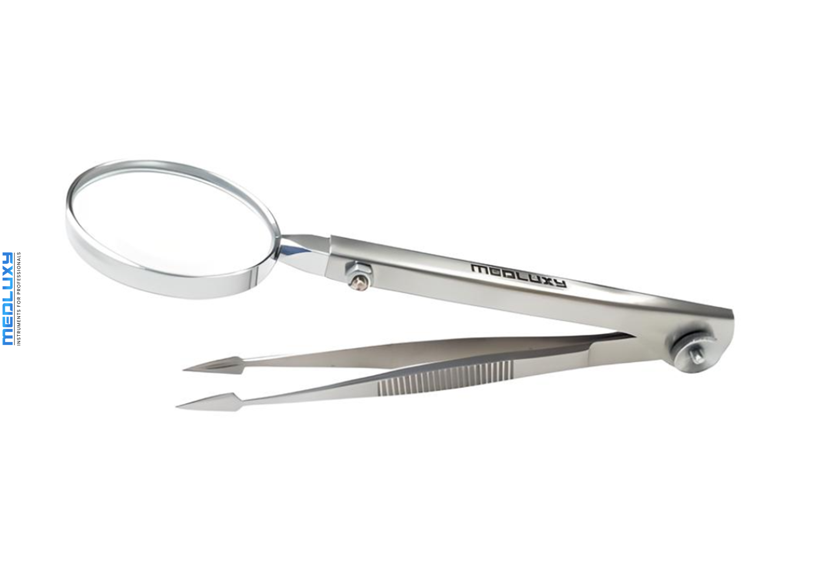 Medluxy - Splinter Tweezers with Magnifying Glass (adjustable magnifying glass) - Straight - Spearhead Tip - 12 cm - SP0000 (splinter tweezers, arrowhead tip)