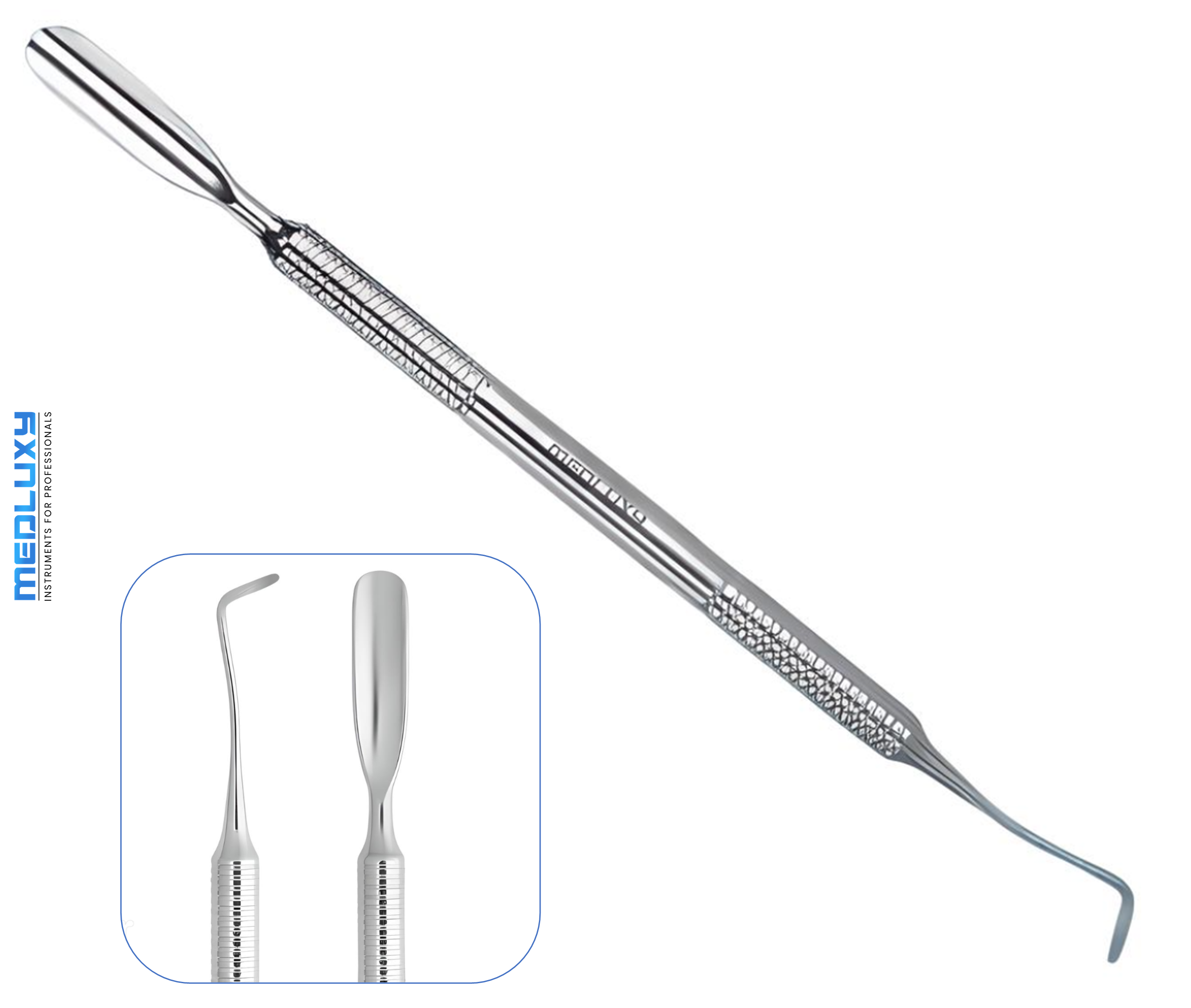 Medluxy Pro - Cuticle pusher & Excavator, Cuticle pusher, corner lifter, nail lifter, nail lifter for ingrown nails - Stainless steel - 18 cm [PN-508]