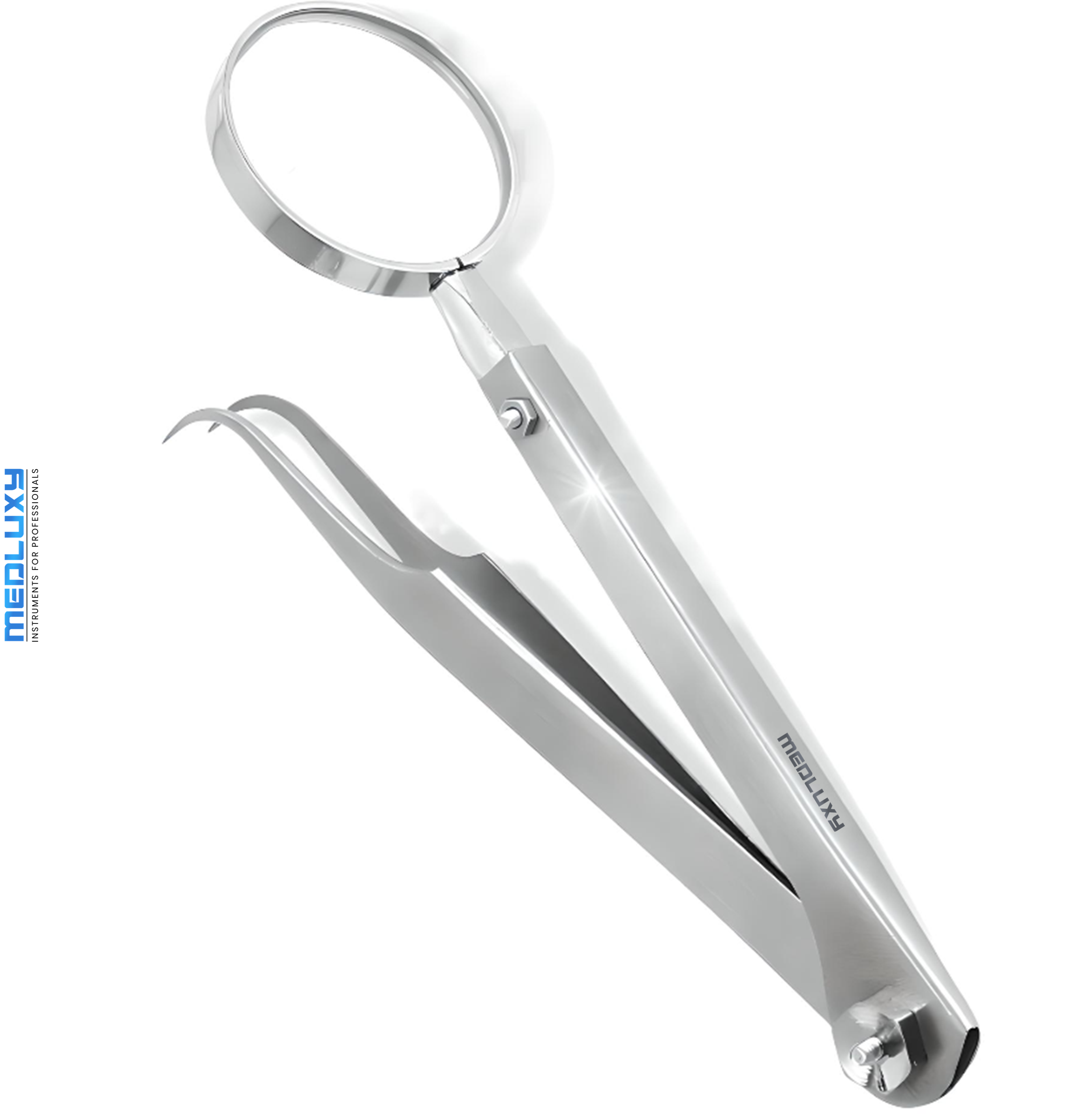 Medluxy - Pincet met Vergrootglas (loep verstelbaar) - Gebogen / Gehoekt - Fijne punt - 13 cm (splinterpincet, hobby, beauty, sieraden)