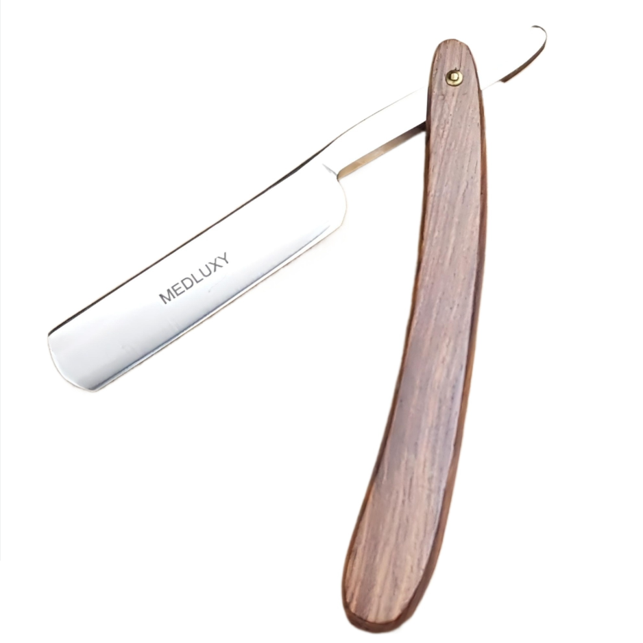 Medluxy - Straight Razor - Stainless Steel Blade - Wooden Handle - *temporarily with storage case [Shavette Barber Razor, Barber Razor, Straight Razor]