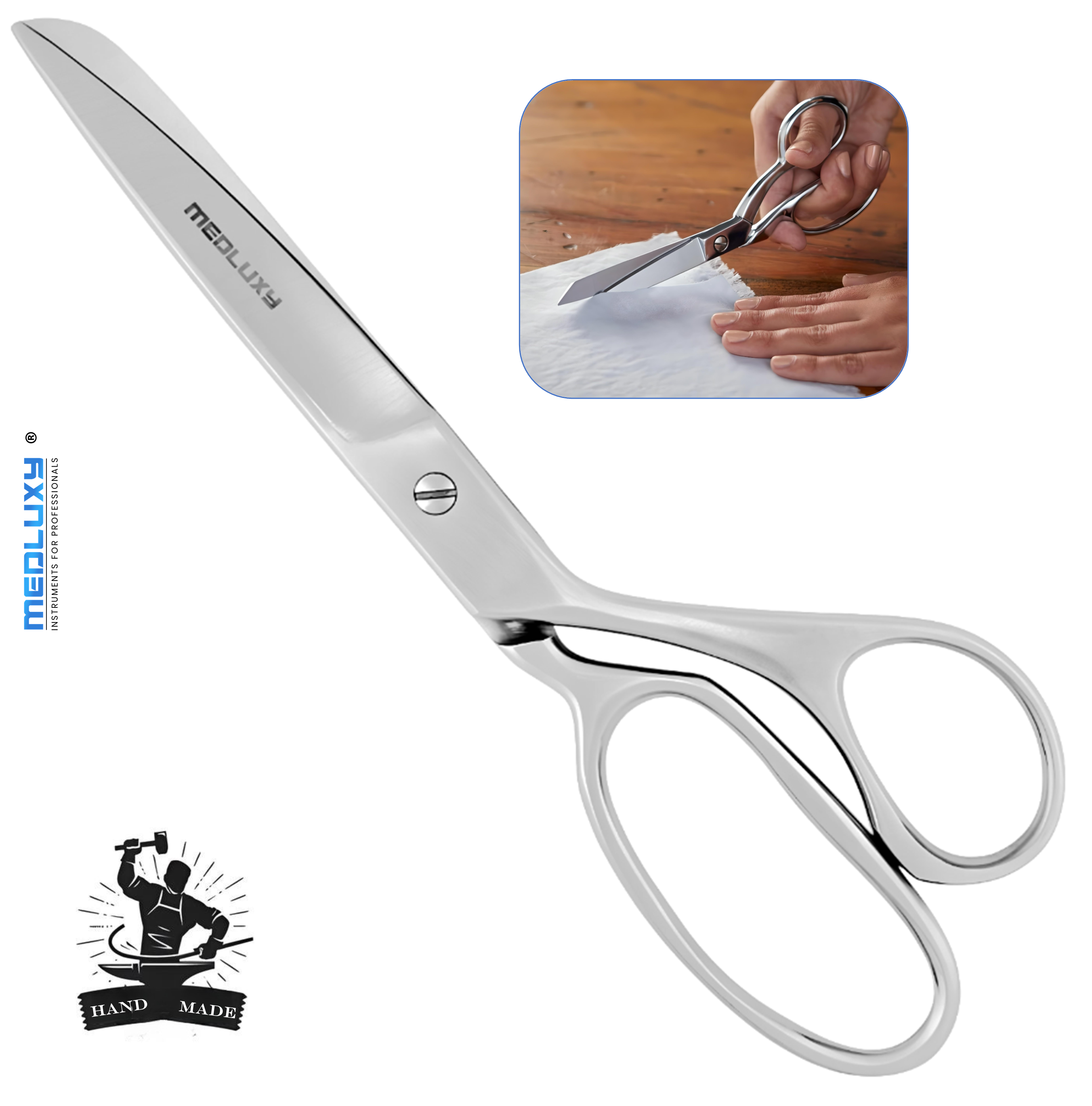 Medluxy Pro - Fabric Scissors - Professional - 9 inch / 23 cm - Right-handed - Stainless Steel - Heavy Quality - Hand Made (Tailor's Scissors, Fabric Scissors, Dressmaker's Scissors) [MH0605]