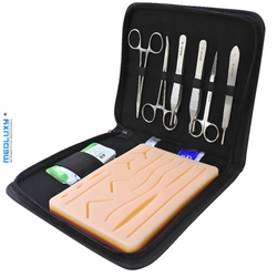 Medluxy - 14-piece Practice Suturing Set - incl. storage folder and practice skin - MD0139 - [Practice suturing - Surgical suturing - Learn to suture - Medical students - Dissection - Imitation skin] 