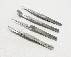 Medluxy Pro - Hobby Tweezers Set - 4 pieces - Stainless steel (model building, hobby, crafts)