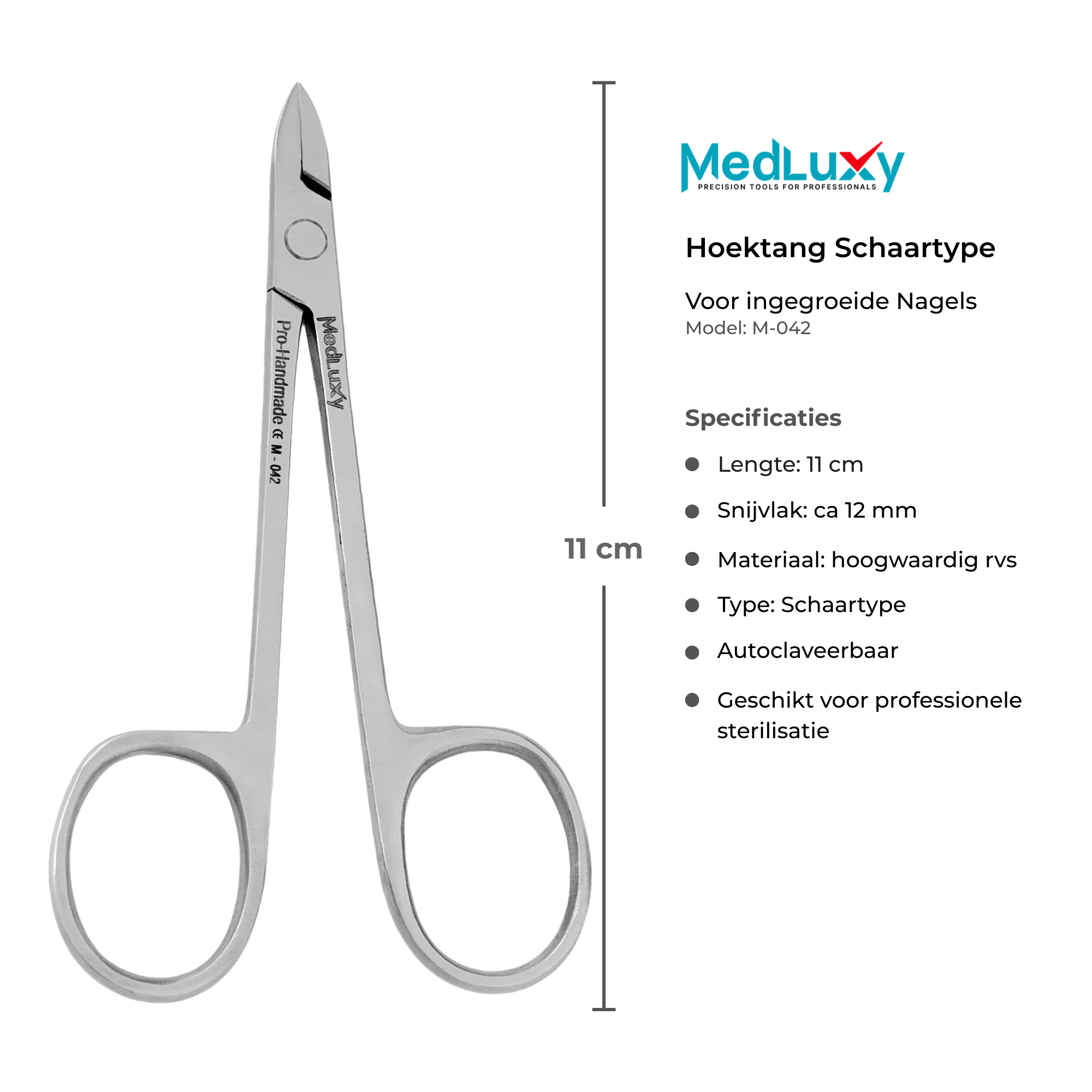MEDLUXY hoektang schaartype M-043 11 cm met 12 mm snijvlak specificaties