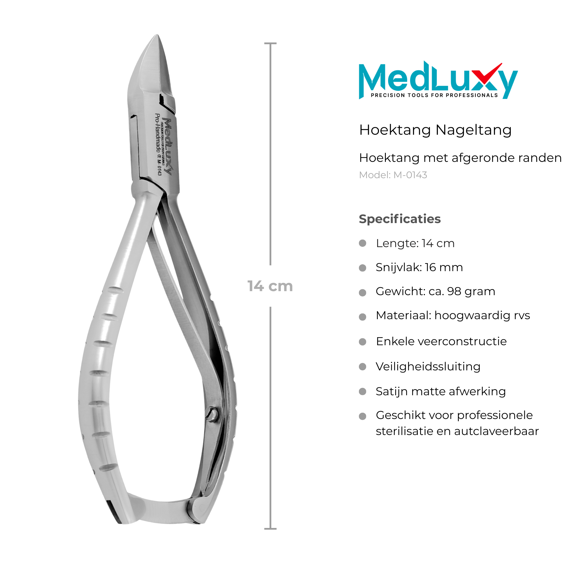 MEDLUXY hoektang nageltang met specificaties en afmetingen 14 cm