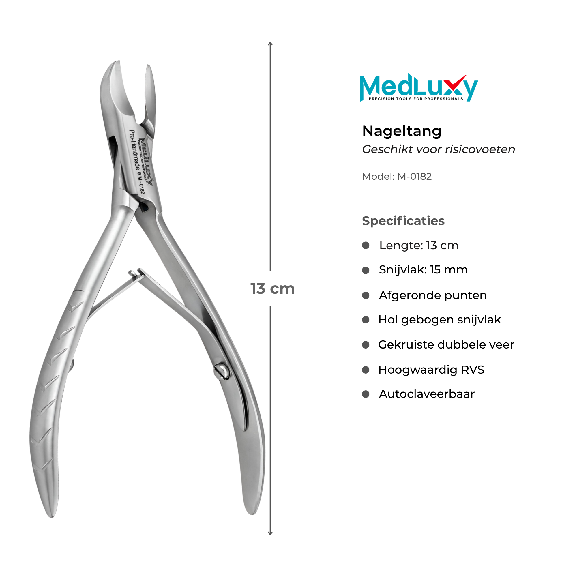 MEDLUXY nageltang voor risicovoeten van 13 cm met snijvlak van 15 mm