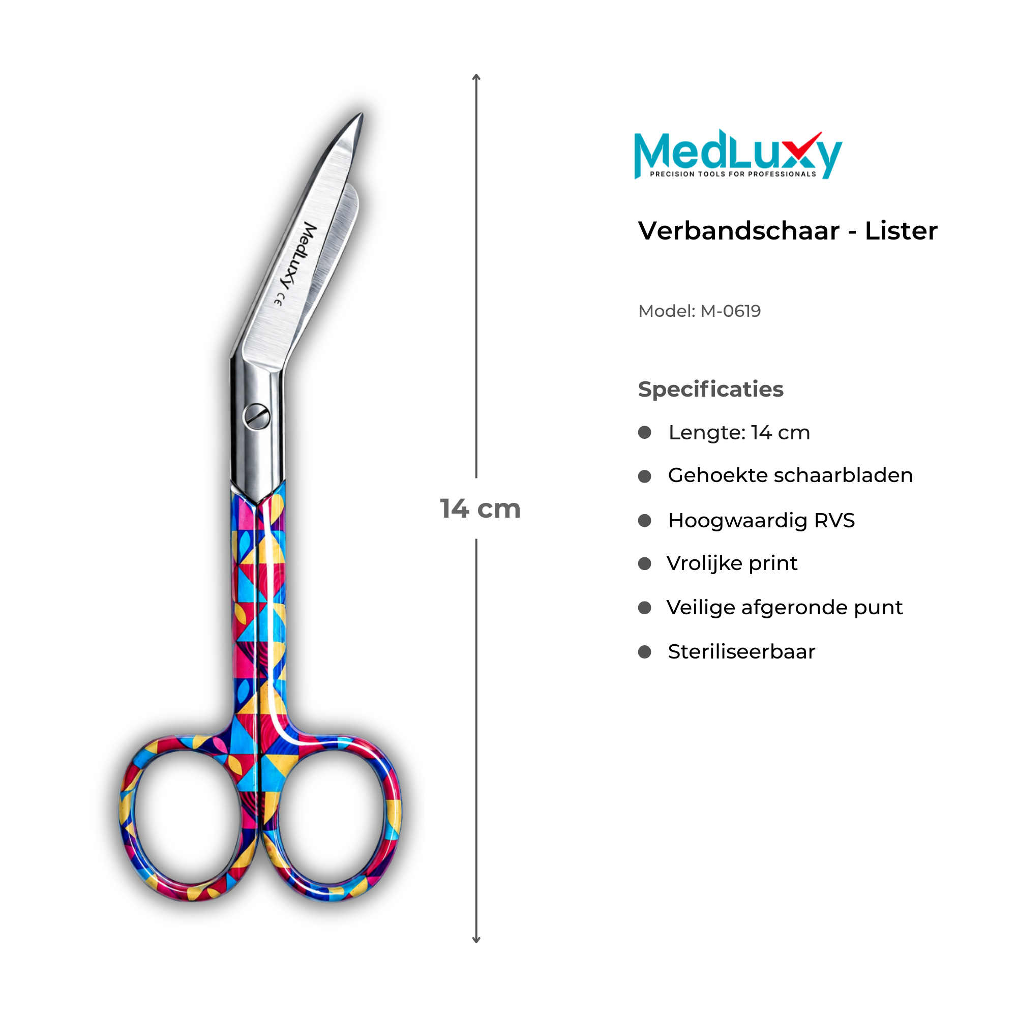 MEDLUXY Lister verbandschaar 14 cm voor verband en pleisters