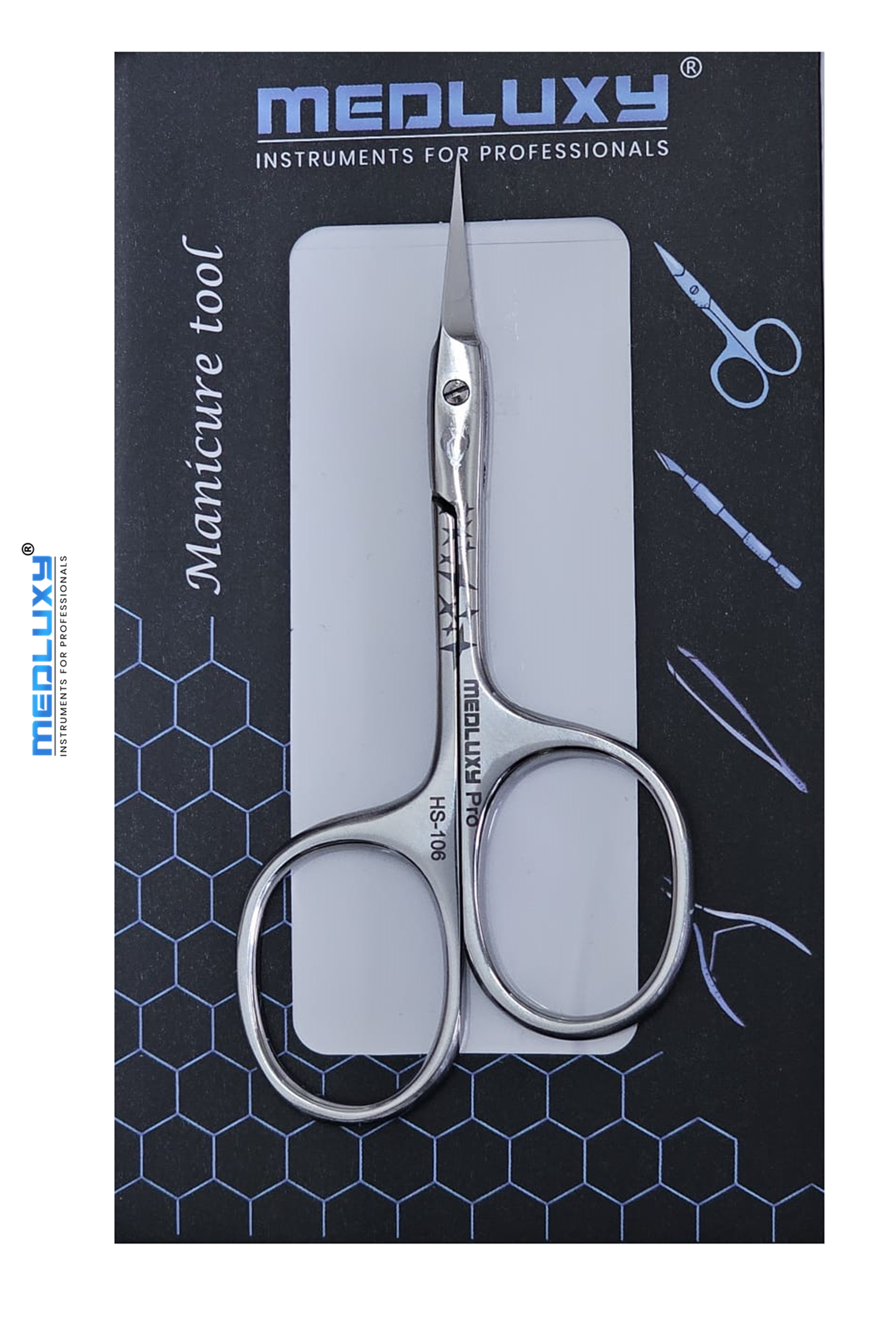 Medluxy Pro Ergo - Cuticle Scissors (Skin and Skin Scissors) - Curved - Pointed / Sharp Point - 10 cm - Asymmetric - Ergonomic [PM0588] ( Cuticle Clipper , Cuticle Cutter , Cuticle Removal , Asymmetric ergonomic - Staleks )