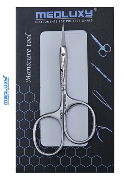 Medluxy Pro Ergo - Cuticle Scissors (Skin and Skin Scissors) - Curved - Pointed / Sharp Point - 10 cm - Asymmetric - Ergonomic [PM0588] ( Cuticle Clipper , Cuticle Cutter , Cuticle Removal , Asymmetric ergonomic - Staleks )