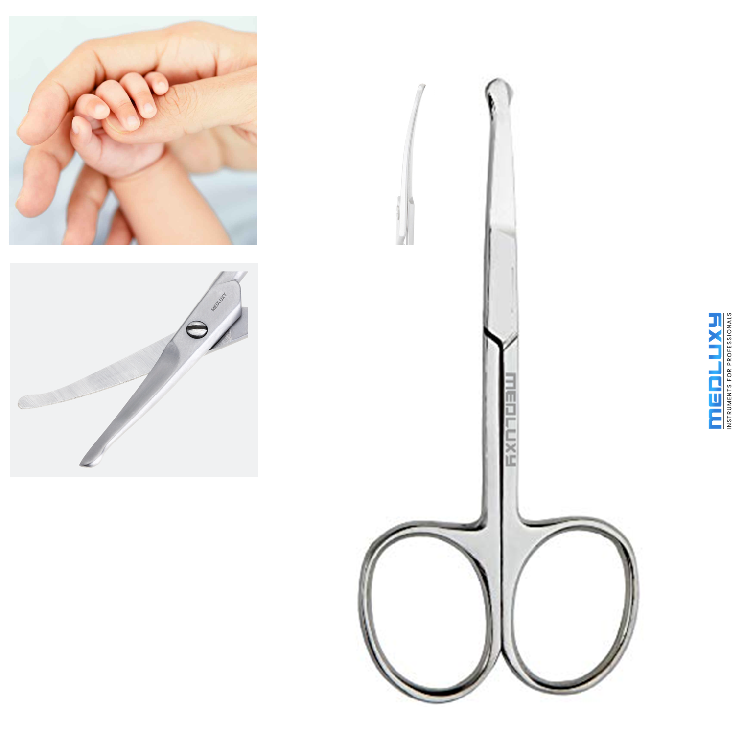 Medluxy - Baby Nail Scissors - Curved Blades - 10 cm (Baby Nail Safety Scissors, Rounded Point, Safety Tip) [MB0600]