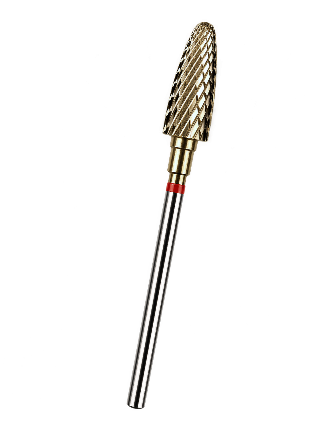 MEDLUXY - Tungsten Carbide - Kegelfrees - Dennenappel met Afgeronde Werkende Kop - Fijn - Rode Ring - 6 mm - Goudkleurige ZrN-coating