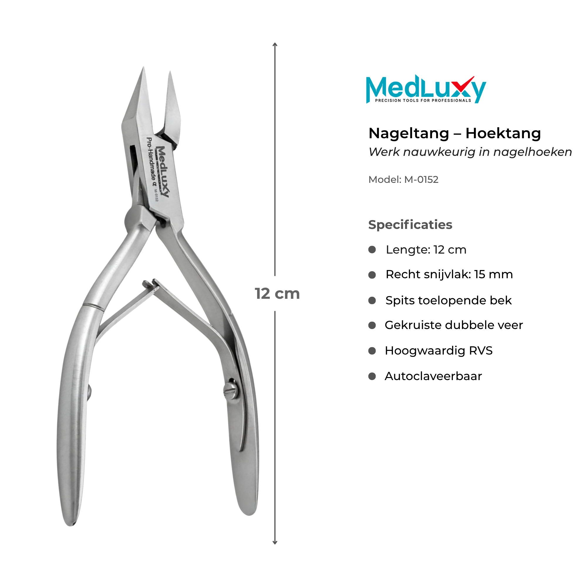 MEDLUXY® Hoektang M-0152 met afmetingen van 12 cm en recht snijvlak van 15 mm