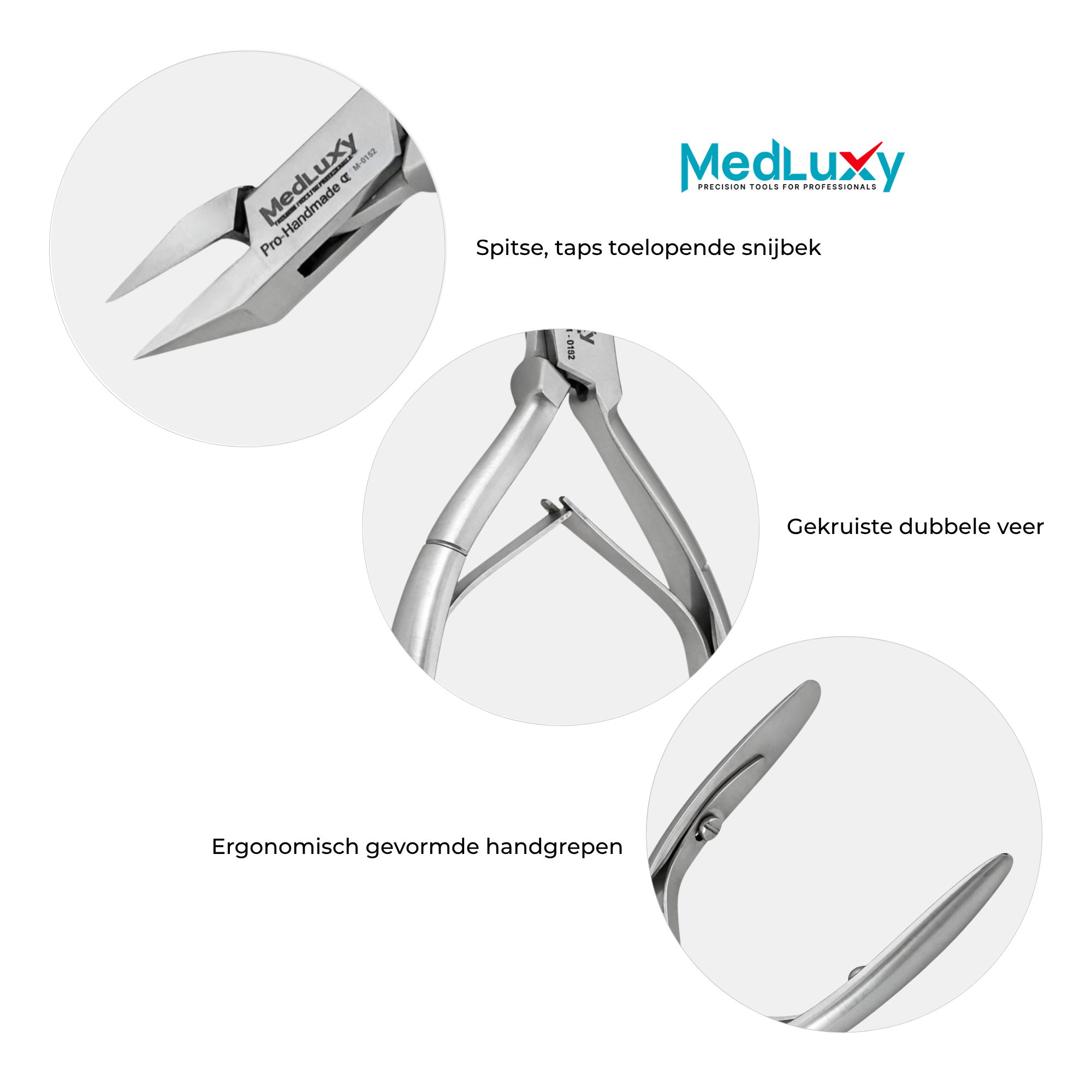 Detailfoto van de spitse precisiebek van de MEDLUXY® Hoektang M-0152