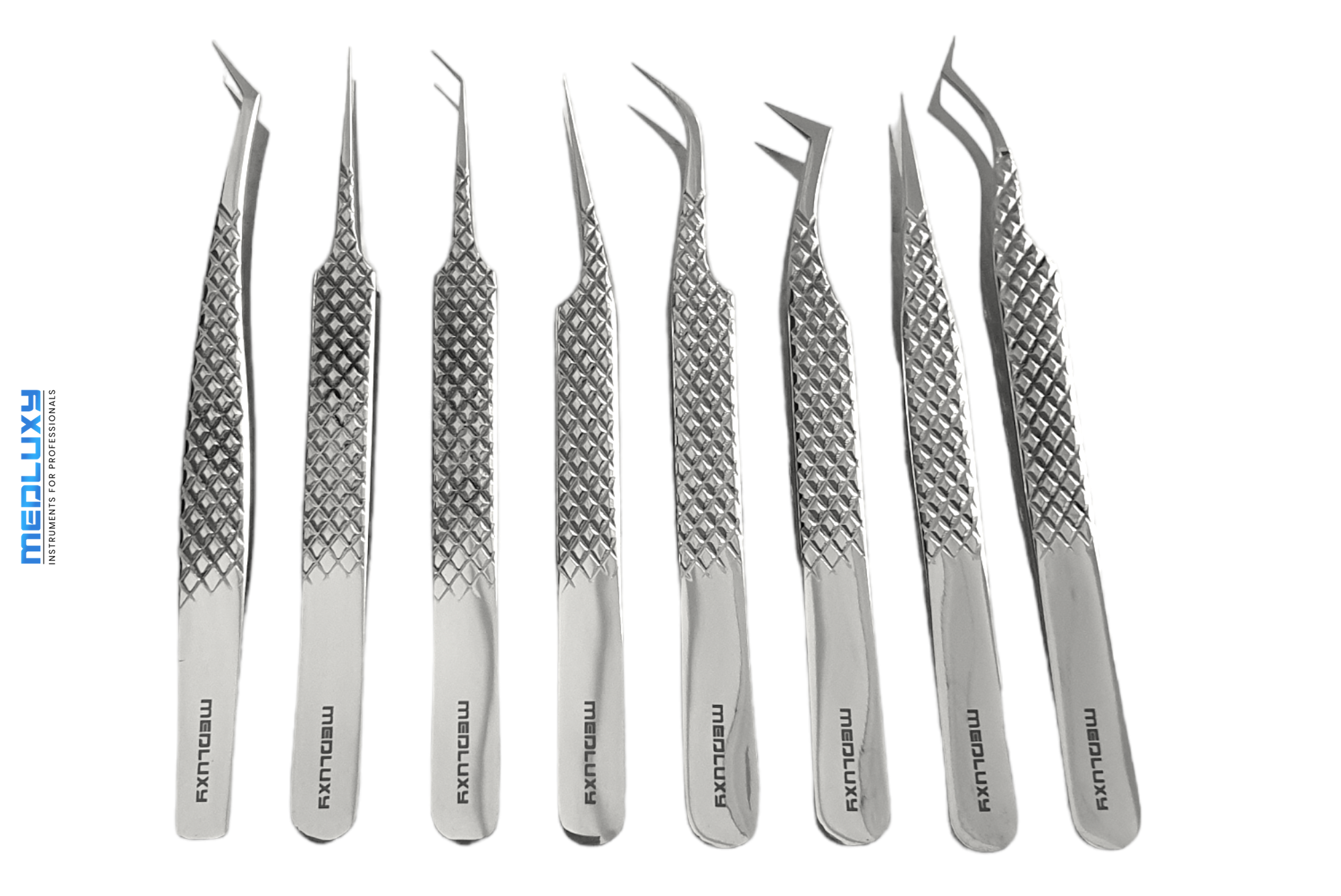 Medluxy Pro - Wimperpincet - 8-delige Set + Etui - Pincet voor wimperextensions - Nepwimpers - EP0018 [eyelash tweezer set, wimper pincet set]