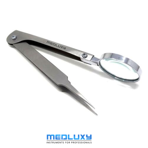 Medluxy - Splinterpincet met Vergrootglas (loep verstelbaar) - Recht - 13 cm